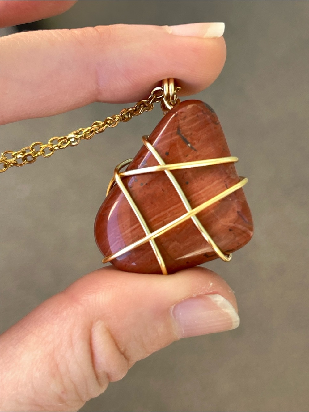 Mookaite Necklace on Stainless Steel Gold Plated Chain Handmade